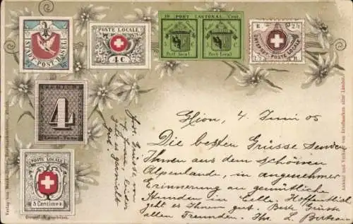 Briefmarken Ak Schweiz, Stadtpost Basel, Ortspost, Zürich Local-Taxe, Port Cantonal