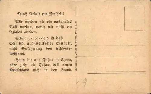 Ak Wilhelm Marx, Die Einheit des Reiches ist unser höchstes Ziel, Durch Arbeit zur Freiheit