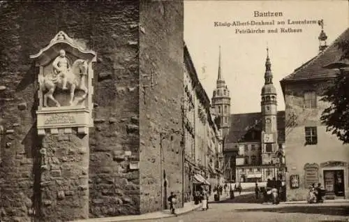 Ak Bautzen in der Oberlausitz, König Albert Denkmal, Lauenturm, Petrikirche, Rathaus