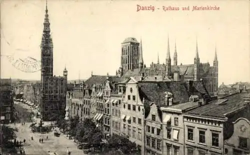 Ak Gdańsk Danzig, Rathaus, Marienkirche