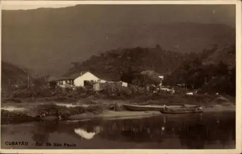Ak Cubatão Brasilien, Wohnhaus, See, Boote