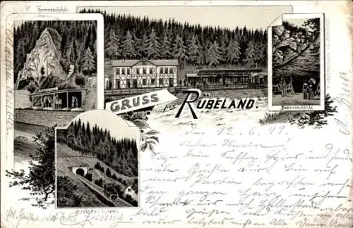 Litho Rübeland Oberharz am Brocken, Hermannshöhle, Baumannshöhle, Bismarck-Tunnel