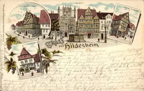 Litho Hildesheim, Marktplatz, Domschenke, Andreasplatz