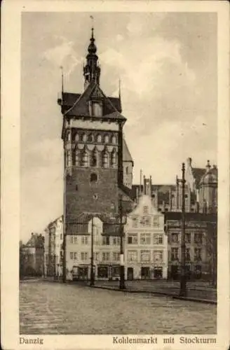Ak Gdańsk Danzig, Kohlenmarkt mit Stockturm