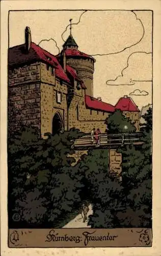 Steindruck Ak Nürnberg in Mittelfranken Bayern, Frauentor