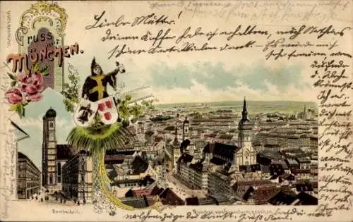 Litho München, Domfreiheit, Gesamtansicht, Frauenturm, Kindl