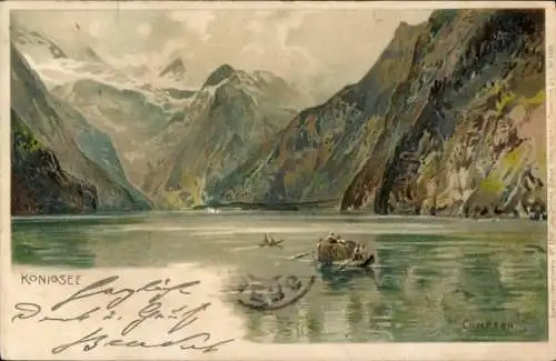 Künstler Litho Compton, E. T., Königsee Königssee Oberbayern, Berge, See, Ruderboot