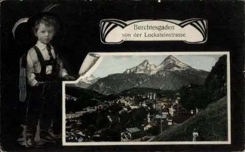 Ak Berchtesgaden in Oberbayern, Gesamtansicht, Locksteinstraße, Junge n Tracht