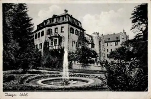 Ak Thüngen Unterfranken, Schloss, Springbrunnen