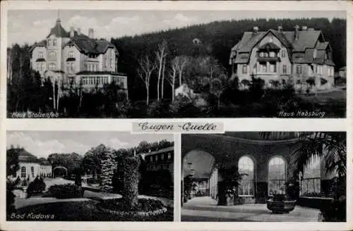Ak Kudowa Zdrój Bad Kudowa Schlesien, Eugenquelle, Haus Stolzenfels, Haus Habsburg, Innenansicht