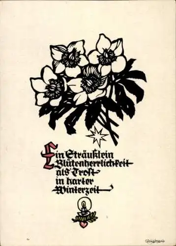 Scherenschnitt Künstler Ak Plischke, G., Blühende Blumen