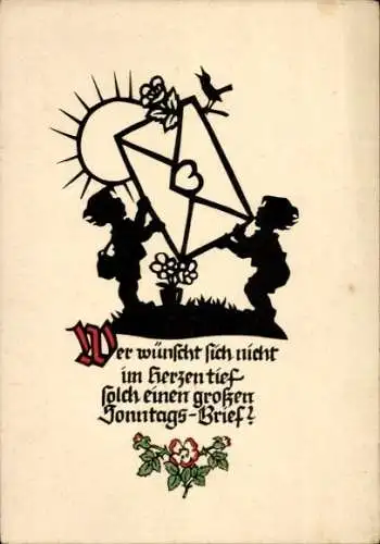 Scherenschnitt Künstler Ak Plischke, G., Kinder, Großer Briefumschlag, Vogel