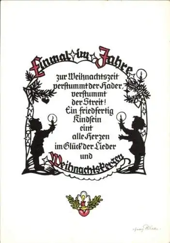 Scherenschnitt Künstler Ak Plischke, G., Glückwunsch Weihnachten, Kinder, Kerzen