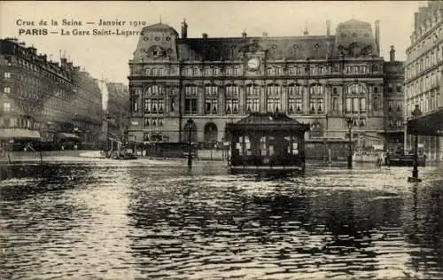 Ak Paris VIII, Gare Saint Lazare, Inondation 1910