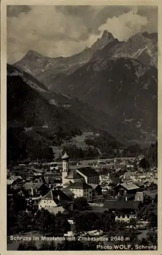 Ak Schruns im Montafon Vorarlberg, Teilansicht mit Zimbaspitze