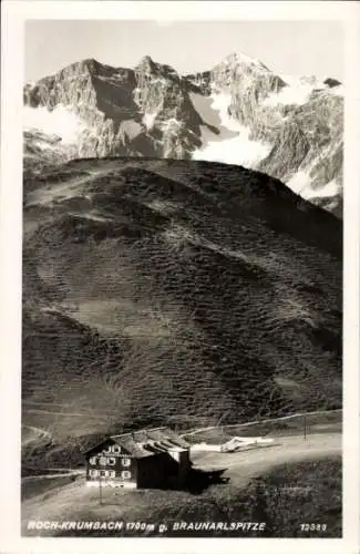 Ak Hochkrumbach Warth im Lechtal Vorarlberg, Braunarlspitze, Unterkunftshaus
