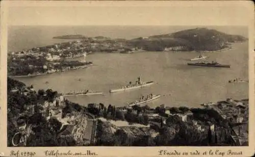 Ak Villefranche sur Mer Alpes Maritimes, L'Escade en rade, Cap Ferrat