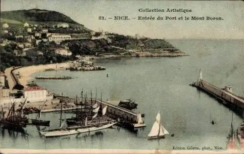 Ak Nice Nizza Alpes Maritimes, Entree du Port, Mont Boron, Segelschiffe