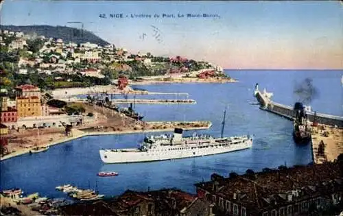 Ak Nice Nizza Alpes Maritimes, Entree du Port, Mont Boron, Schiffe