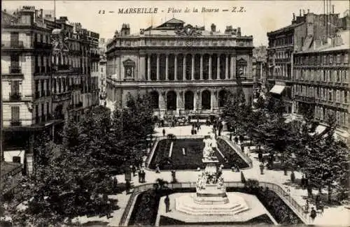 Ak Marseille Bouches du Rhône, Place de la Bourse