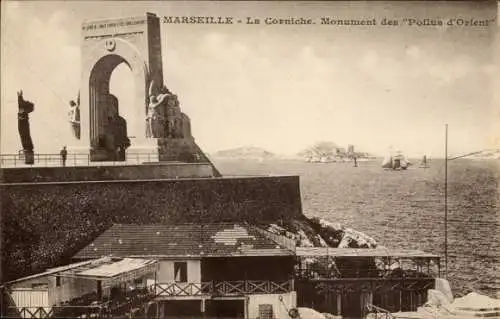 Ak Marseille Bouches du Rhône, Le Gorniche, Monument de Pollus d'Orient