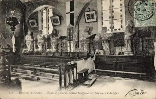 Ak Falaise Calvados, Aubigny Kirche, Statues funeraires des Seigneurs
