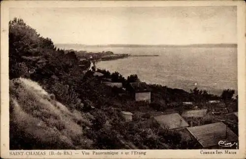 Ak Saint Chamas Bouches du Rhône, Panorama, l'Etang