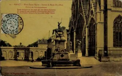 Ak Nancy Meurthe et Moselle, Place Saint-Epvre, Statue de Rene II, 1882