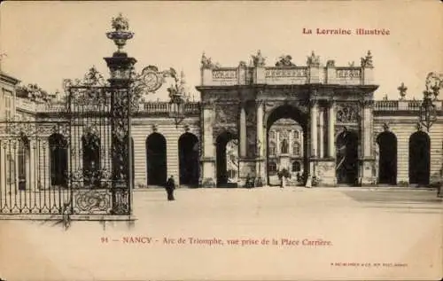 Ak Nancy Meurthe et Moselle, Arc de Triomphe, vue prise de la Place Carriere