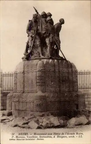 Ak Reims Marne, Monument aux Heros de l'Armee Noire