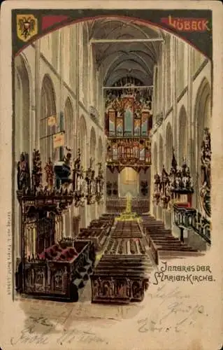 Ak Hansestadt Lübeck, Marienkirche, Innenansicht, Wappen