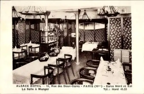 Ak Paris X, Alsace Hotel, Speisesaal, 13 Rue des Deux-Gares, Gares Nord et Est