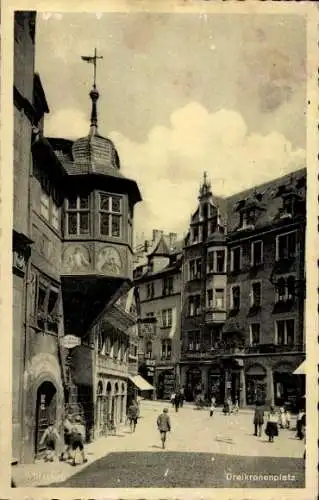 Ak Würzburg am Main Unterfranken, Dreikronenplatz, Erker, Wandbilder