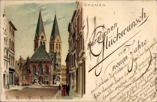 Litho Hansestadt Bremen, Kaiser Wilhelm Platz, Rathaus, Domtürme