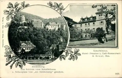 Ak Heidelberg am Neckar, Schloss vom Scheffelhaus und Schauplatz von Alt-Heidelberg, Scheffelhaus