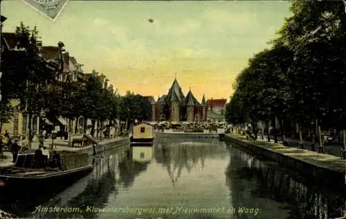 Ak Amsterdam Nordholland Niederlande, Kloveniersburgwal mit Nieuwmarkt und Waag