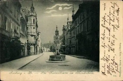 Mondschein Ak Freiburg im Breisgau, Kaiserstraße
