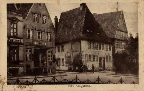 Ak Glückstadt an der Elbe, Ecke Königsstraße, Fachwerkhaus