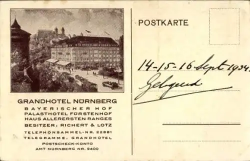 Ak Nürnberg, Grandhotel Bayerischer Hof, Palasthotel Fürstenhof, Besitzer Richert und Lotz