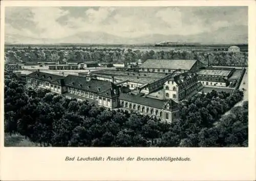 Ak Bad Lauchstädt Saalekreis, Brunnenabfüllgebäude, Panorama