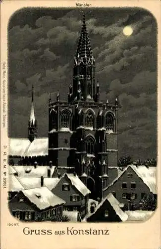 Mondschein Litho Konstanz am Bodensee, Münster
