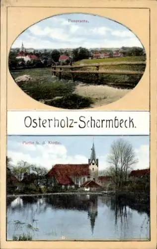 Ak Osterholz Scharmbeck in Niedersachsen, Kirche, Panorama