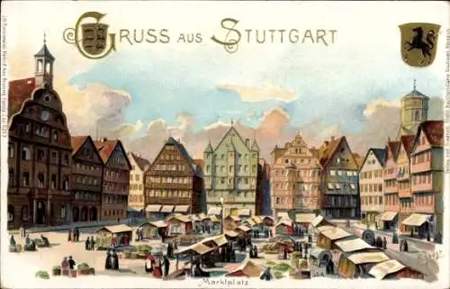 Künstler Ak Stuttgart in Württemberg, Marktplatz, Wappen