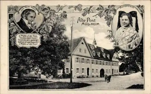 Ak Müllheim in Baden, Johann Peter Hebel, Alte Post, Markgräflerin