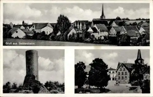 Ak Baldersheim Aub in Unterfranken, Gesamtansicht, Turm, Teilansicht, Kirche