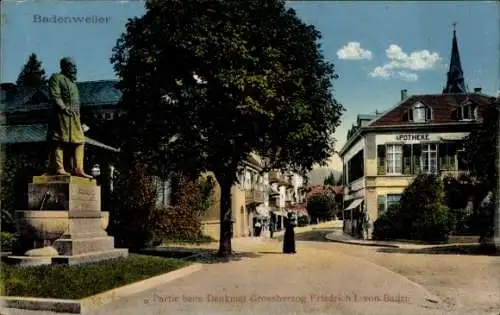 Ak Badenweiler am Schwarzwald, Denkmal Großherzog Friedrich I. von Baden, Apotheke