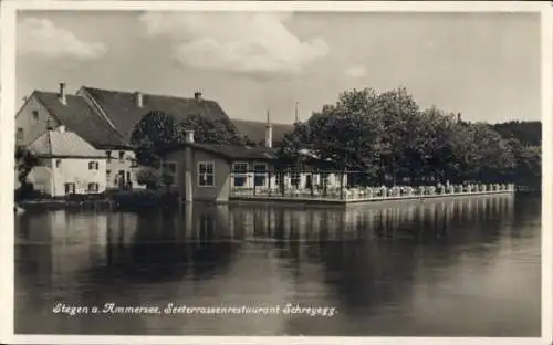 Ak Stegen Inning am Ammersee, Seeterrassenrestaurant Schreyegg, Blick übers Wasser