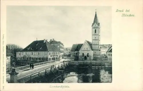 Ak Bruck in Oberbayern, Leonhardiplatz, Kirche