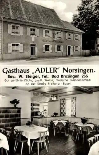Ak Norsingen Ehrenkirchen im Breisgau, Gasthaus Adler, Außenansicht, Gastraum
