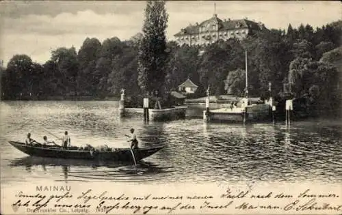 Ak Insel Mainau im Bodensee, Hafen, Ruderboot